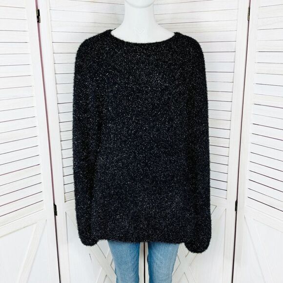 H&M Shimmer Oversized Wide Sleeve Sweater Black XS Pullover - Picture 1 of 13